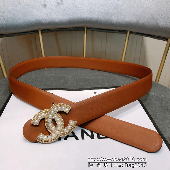 CHANEL香奈兒 18新款 CC珍珠水鑽扣 精品光滑優雅皮帶 上身效果巨好 奢華經典 小紅書火爆款   xfp1043